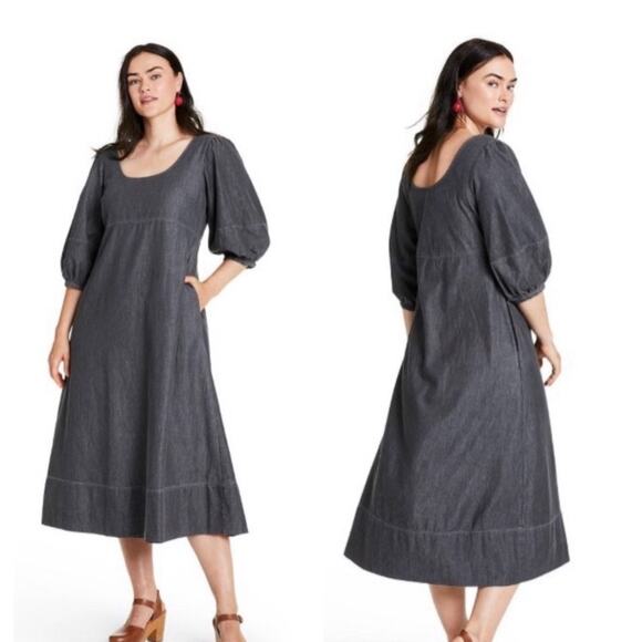 Rachel Comey x Target Gray Chambray Puff Sleeve Rustic Midi Dress womens 4 new - Picture 8 of 12